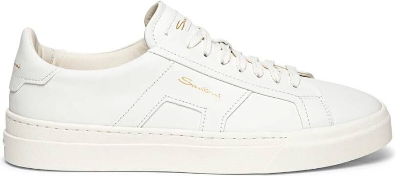 Santoni Sneakers met logo reliëf ronde neus en vetersluiting White Heren