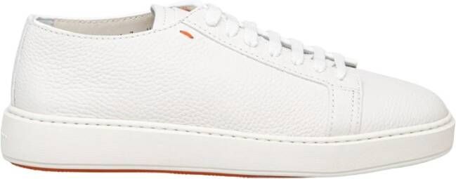 Santoni Leren Sneakers met Korrelstructuur oor Heren White Heren