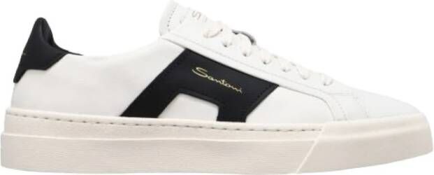Santoni Witte Leren Sneakers met Dubbele Gesp Detail White Heren