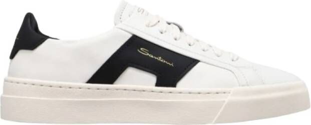 Santoni Witte Lage Sneakers van Leer met Dubbele Gesp Detail White Heren