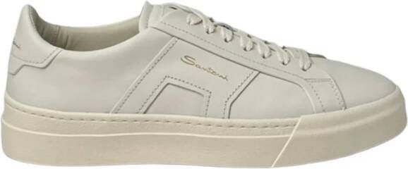 Santoni Sneakers met logo reliëf ronde neus en vetersluiting White Heren