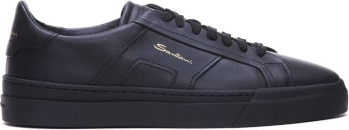 Santoni Heren leren dubbele gesp sneaker Black Heren