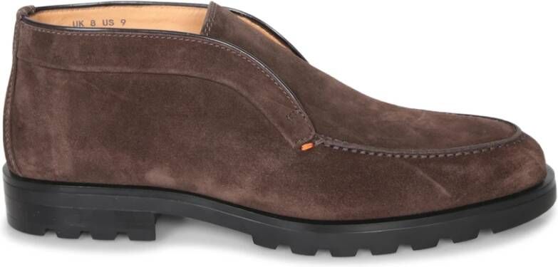 Santoni Bruine Suède Laarzen met Oranje Stiksels Brown Heren