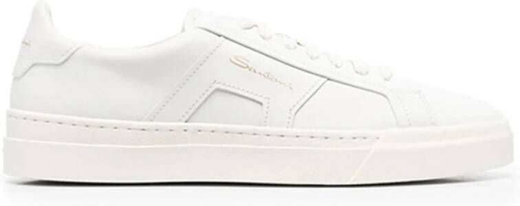 Santoni Sneakers met logo reliëf ronde neus en vetersluiting White Heren