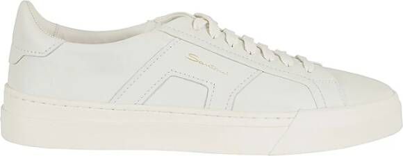 Santoni Witte Leren Sneakers Rubberen Zool White Heren