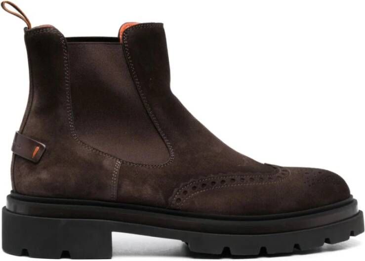 Santoni Stijlvolle Suede Chelsea Boots Bruin Heren