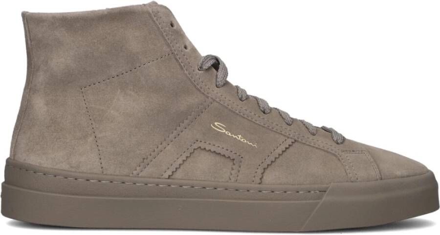 SANTONI Hoge Sneakers Heren Sue Mid Rits Sneaker Maat: 46 5 47 Materiaal: Suède Kleur: Taupe