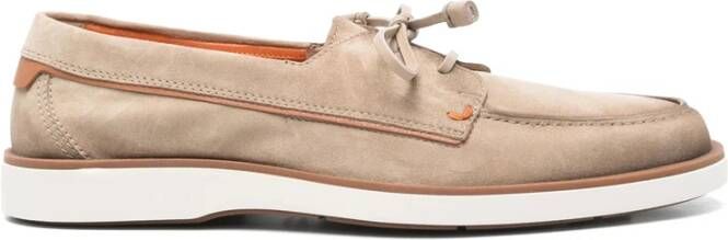Santoni Taupe Veterschoenen met Moc Stiksels
