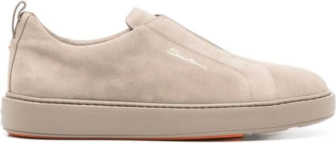 SANTONI Lage Sneakers Heren 21995 Maat: 9 5 Materiaal: Suède Kleur: Taupe