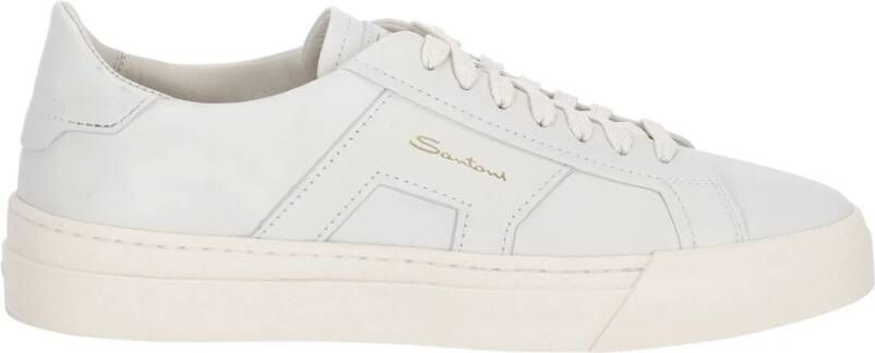 Santoni Sneakers met logo reliëf ronde neus en vetersluiting White Heren