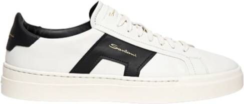 Santoni Witte Lage Sneakers van Leer met Dubbele Gesp Detail White Heren