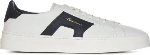Santoni Witte Leren Dubbele Gesp Sneakers White Heren