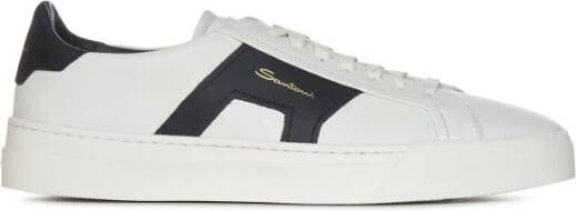 Santoni Witte Leren Dubbele Gesp Sneakers Wit Heren