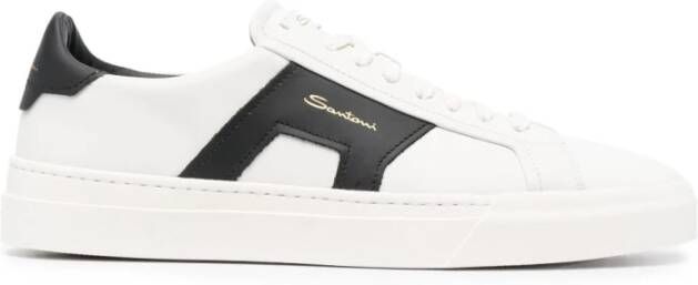 Santoni Witte Lage Sneakers van Leer met Dubbele Gesp Detail White Heren