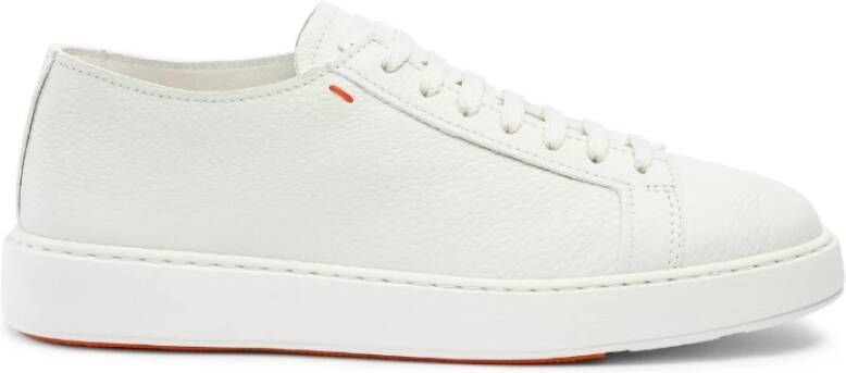 Santoni Witte Leren Sneakers met Oranje Borduursel White Heren