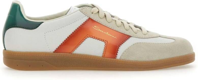 Santoni Witte leren sneakers met suède inzetstukken