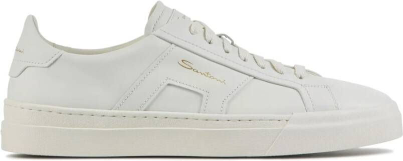 Santoni Witte Leren Lage Sneakers White Heren