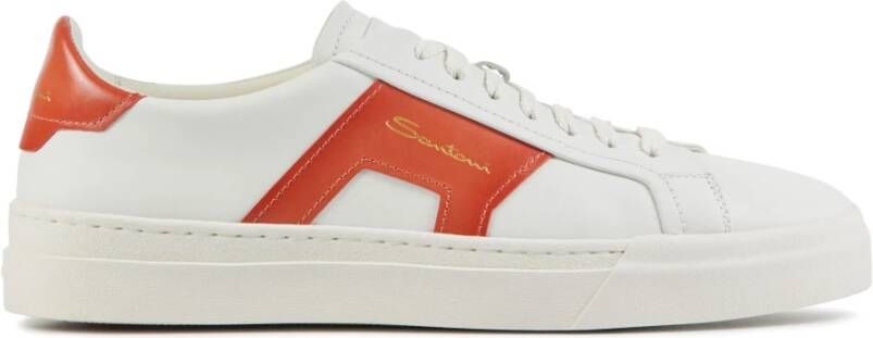 Santoni Leren Sneakers Wit Combo White Heren