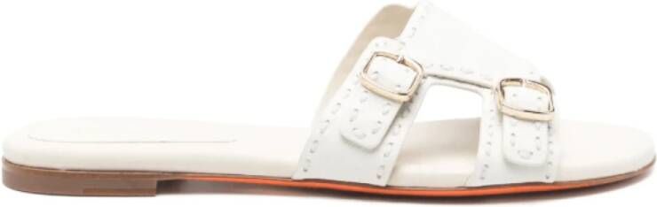 Santoni Witte Platte Sandalen met Gespdetail