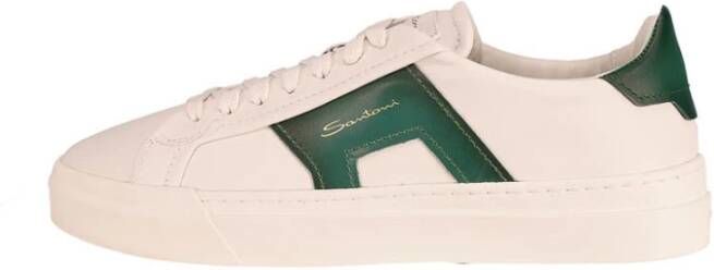 Santoni Witte Sneaker met Groene Inzetstukken White Heren
