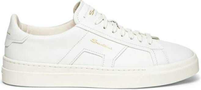 Santoni Sneakers met logo reliëf ronde neus en vetersluiting White Heren