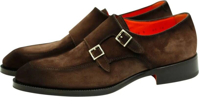 SANTONI Nette Schoenen Heren Sue 2-gesp Spiegel Schoen Maat: 43 Materiaal: Suède Kleur: Bruin