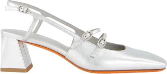 Santoni Zilveren Mid-Hak Slingback Pumps
