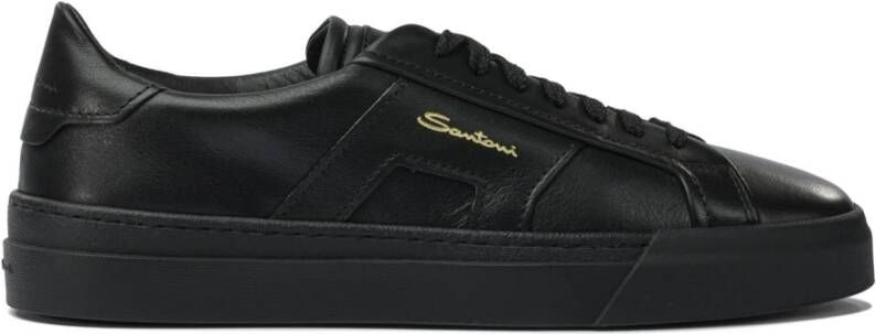 Santoni Zwarte Dubbele Gesp Sneakers