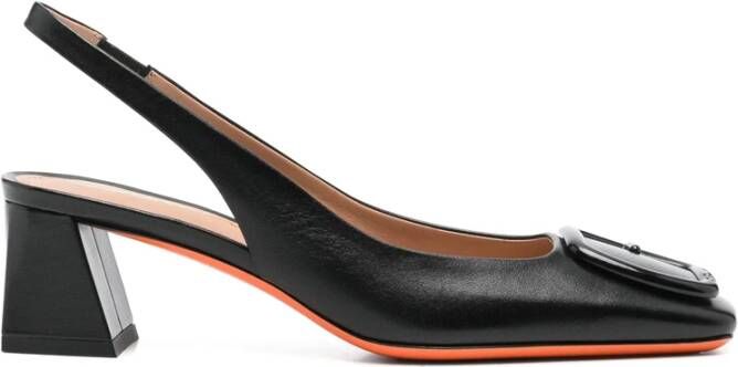 Santoni Zwarte elastische slingback vierkante neus schoenen