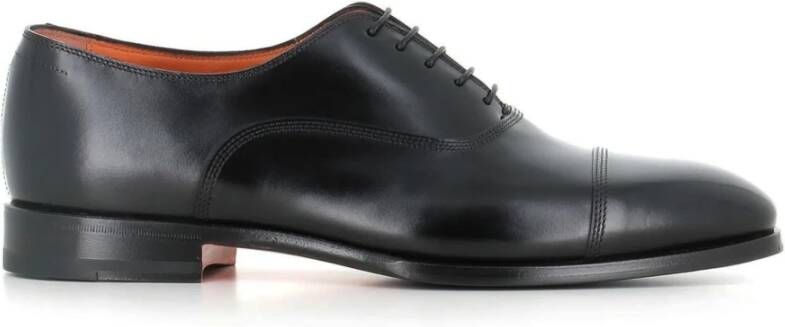 Santoni Zwarte Geborsteld Leren Oxford Schoenen