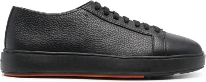 Santoni Zwarte Korrelige Leren Sneakers Flatform Zool