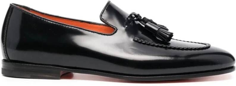 Santoni Zwarte geborsteld leren tassel loafers Black Heren