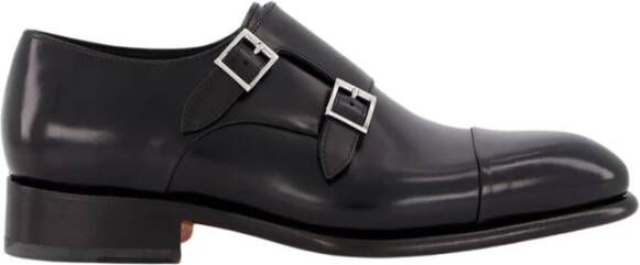 Santoni Zwarte Leren Dubbele Gespschoenen