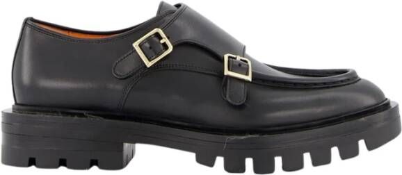 Santoni Zwarte Leren Dubbele Gespschoenen