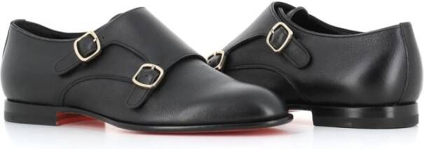 Santoni Zwarte Leren Dubbele Gespschoenen Black Heren