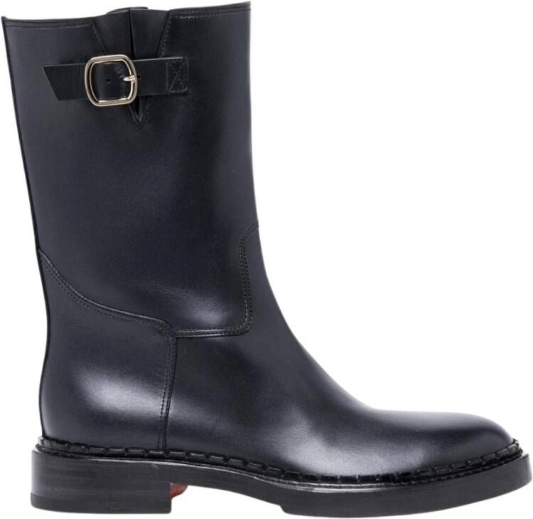 Santoni Zwarte Leren Enkellaarsjes met Gesp