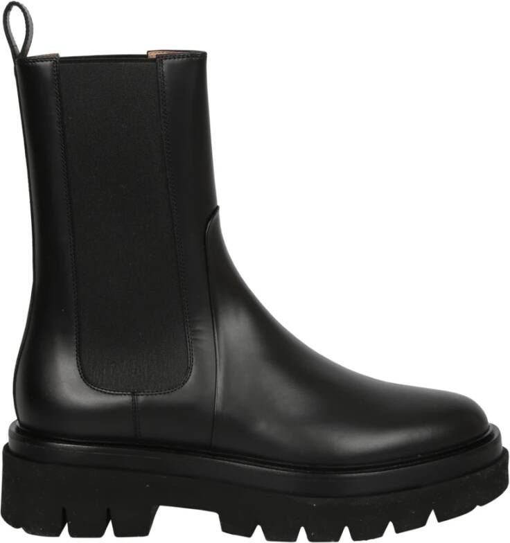Santoni Zwarte Leren Enkellaarzen