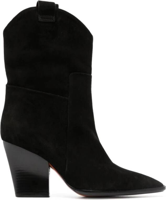 Santoni Zwarte Leren Enkellaarzen