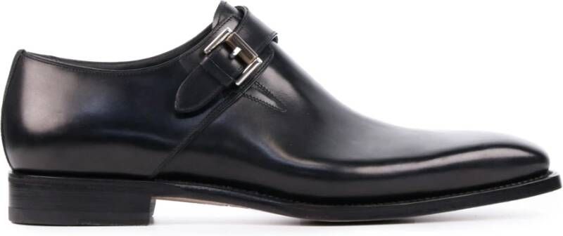 Santoni Zwarte Leren Instappers met Gesp Black Heren