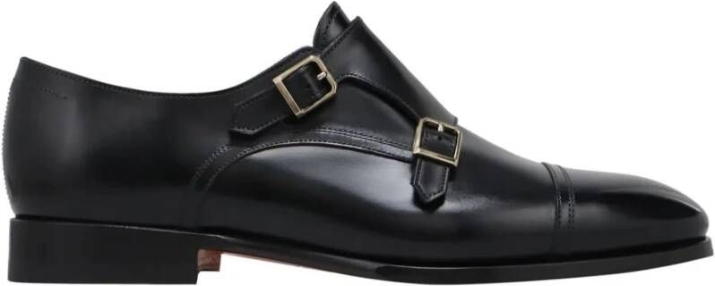 Santoni Zwarte Leren Loafer Dubbele Gesp Schoenen