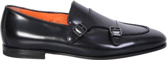 Santoni Zwarte Leren Loafers met erstelbare Gespsluiting Black Heren