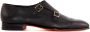 Santoni Zwarte leren platte schoenen met dubbele gesp - Thumbnail 1