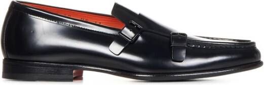 Santoni Zwarte leren platte schoenen met dubbele gespsluiting Black Heren