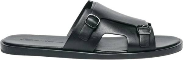 Santoni Zwarte leren sandalen met gesp