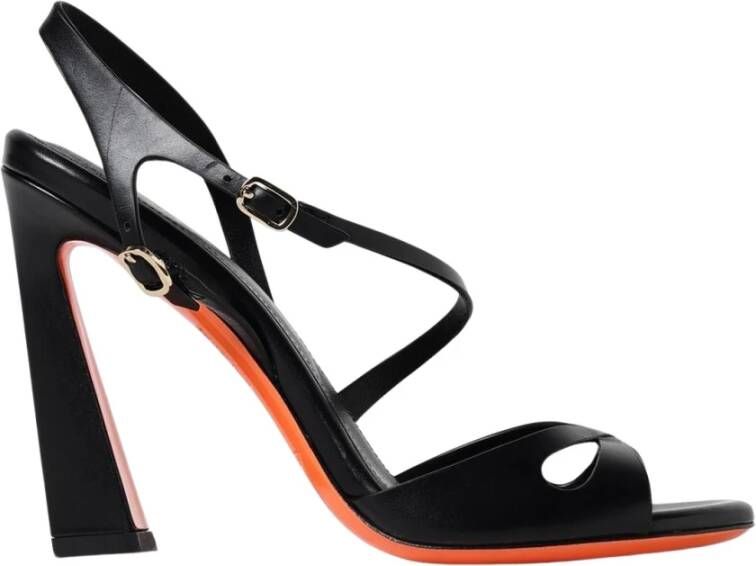 Santoni Zwarte Leren Sandalen met Hoge Hak