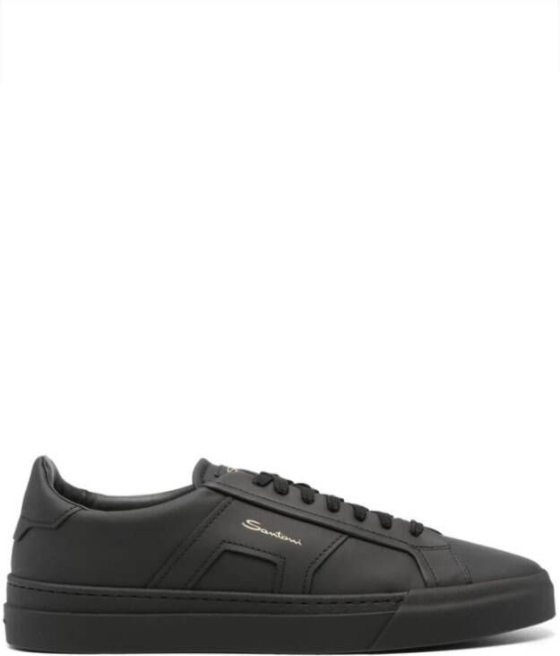 Santoni Zwarte Leren Sneakers Black Heren