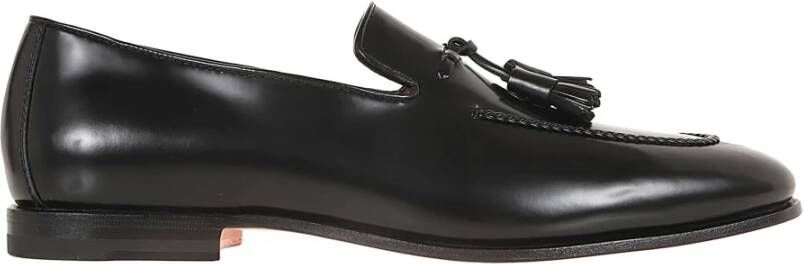 Santoni Zwarte geborsteld leren tassel loafers Black Heren