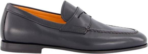 Santoni Zwarte Penny Leren Loafers