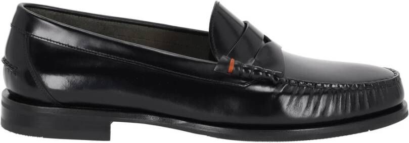 Santoni Zwarte Penny Loafers van kalfsleer