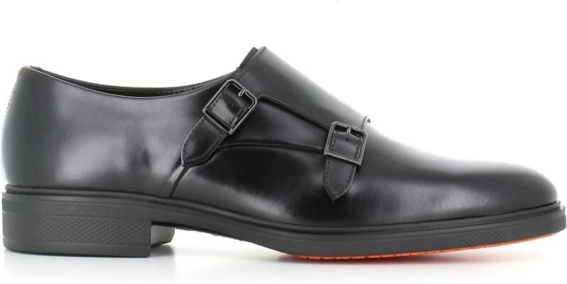 Santoni Zwarte platte schoenen geborsteld leer Black Heren